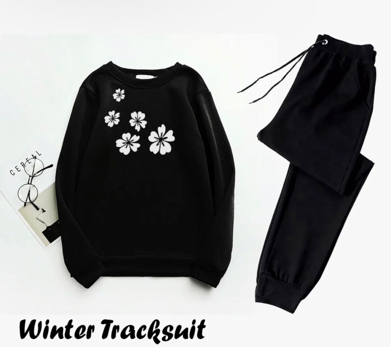 Tracksuit SHOULDER FLOWER Print Thick & Fleece Fabric Sweatshirt with trouser for Winter sweatshirt Fashion Wear tracksuit for Women / Girls - Oshi.pk - Buy & Sell Online