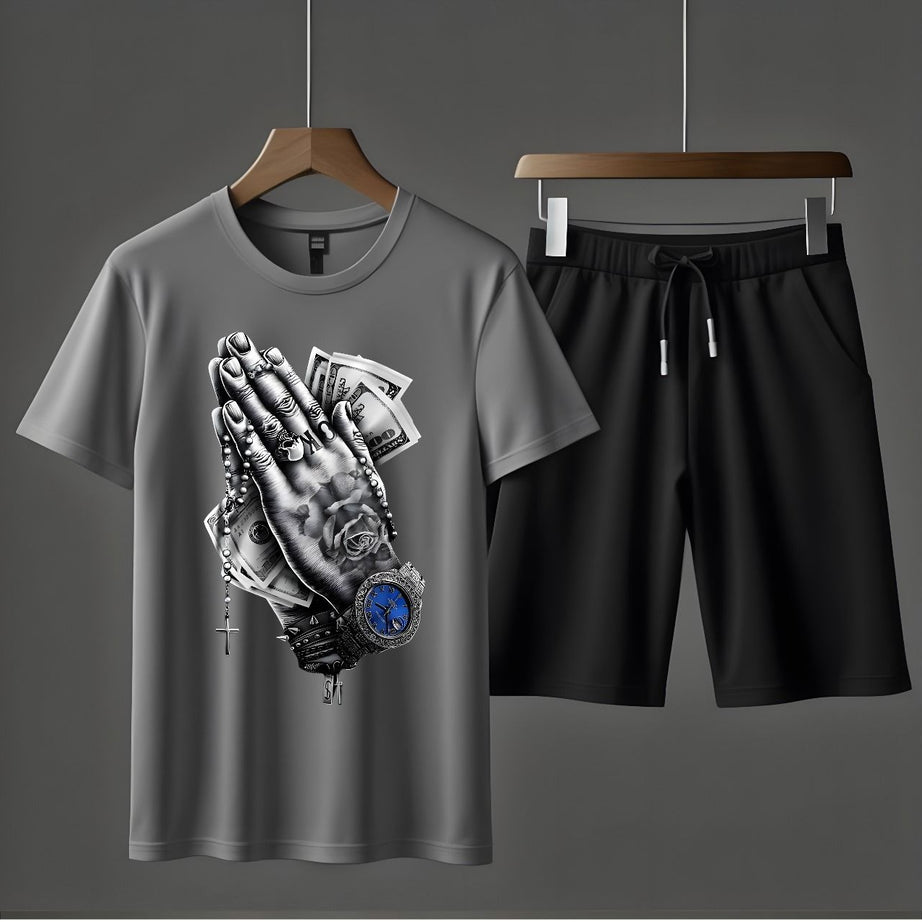Tracksuit Cotton Fabric T-Shirt & Short Set for Summer Elegant Suits Gym Track Suit T shirts Pajama Casual Wear for Men - Oshi.pk - Buy & Sell Online