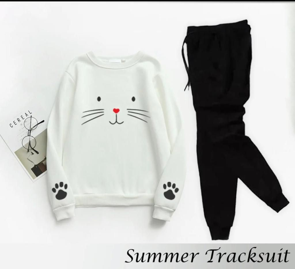 Tracksuit CUTE CAT MEOW PAWS Print Thick & Fleece Fabric Sweatshirt with trouser for Winter sweatshirt Fashion Wear tracksuit for Women / Girls - Oshi.pk - Buy & Sell Online