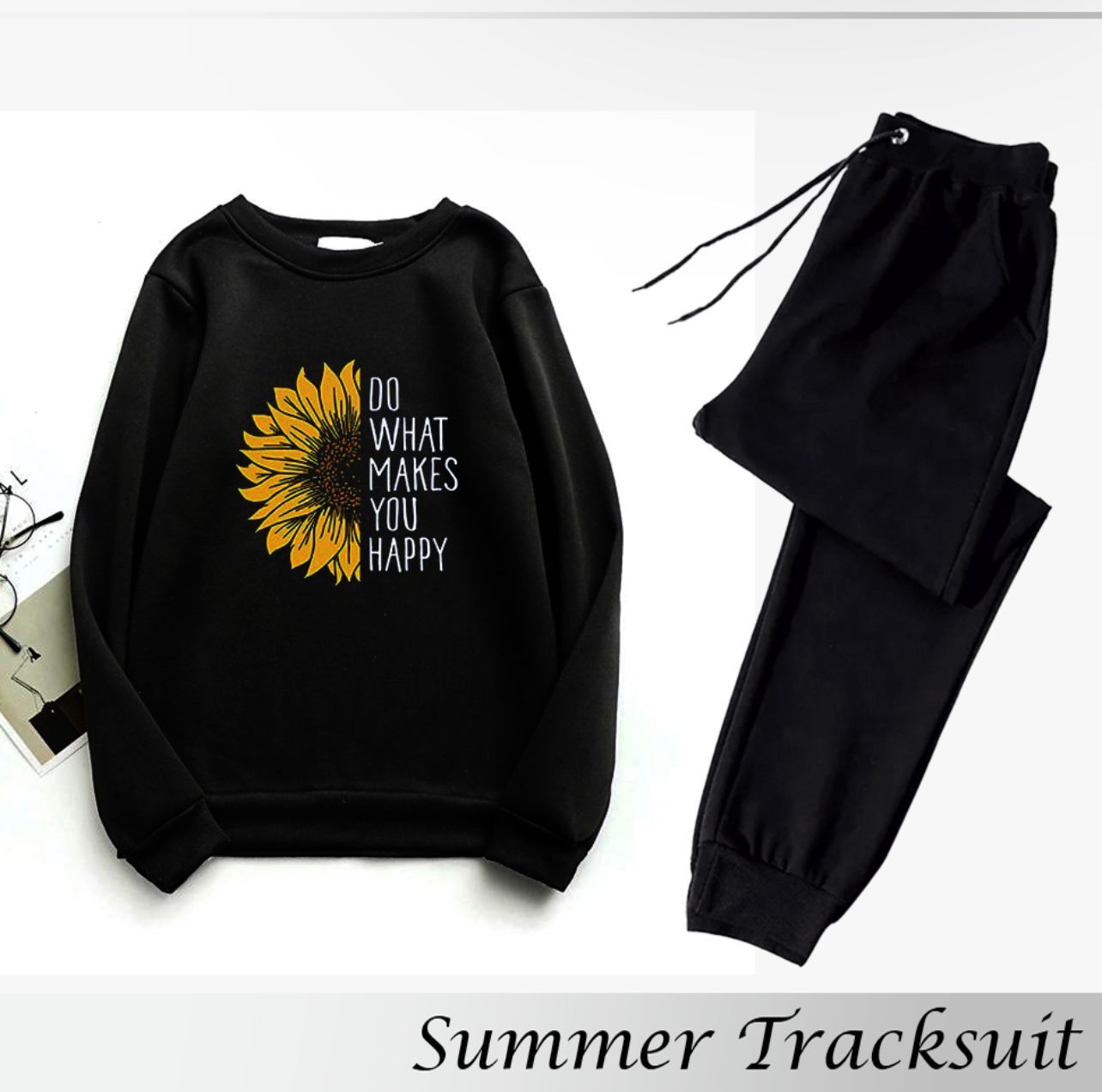 Tracksuit DO WHAT MAKES U HAPPY Print Thick & Fleece Fabric Sweatshirt with trouser for Winter sweatshirt Fashion Wear tracksuit for Women / Girls - Oshi.pk - Buy & Sell Online