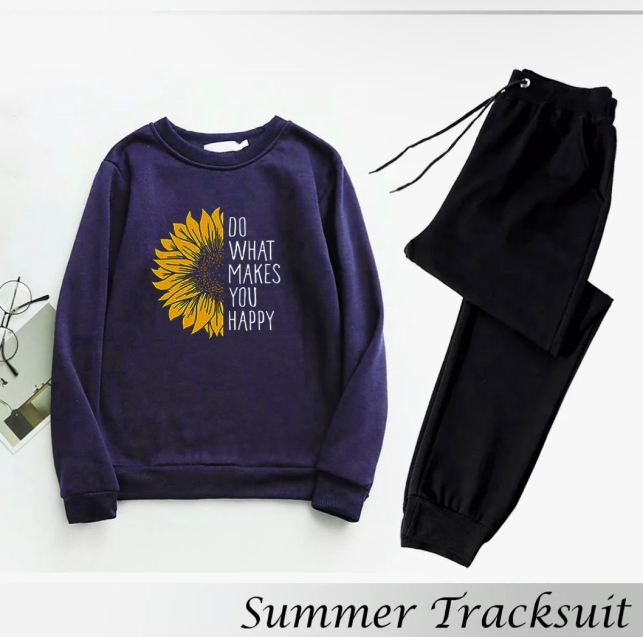Tracksuit DO WHAT MAKES U HAPPY Print Thick & Fleece Fabric Sweatshirt with trouser for Winter sweatshirt Fashion Wear tracksuit for Women / Girls - Oshi.pk - Buy & Sell Online