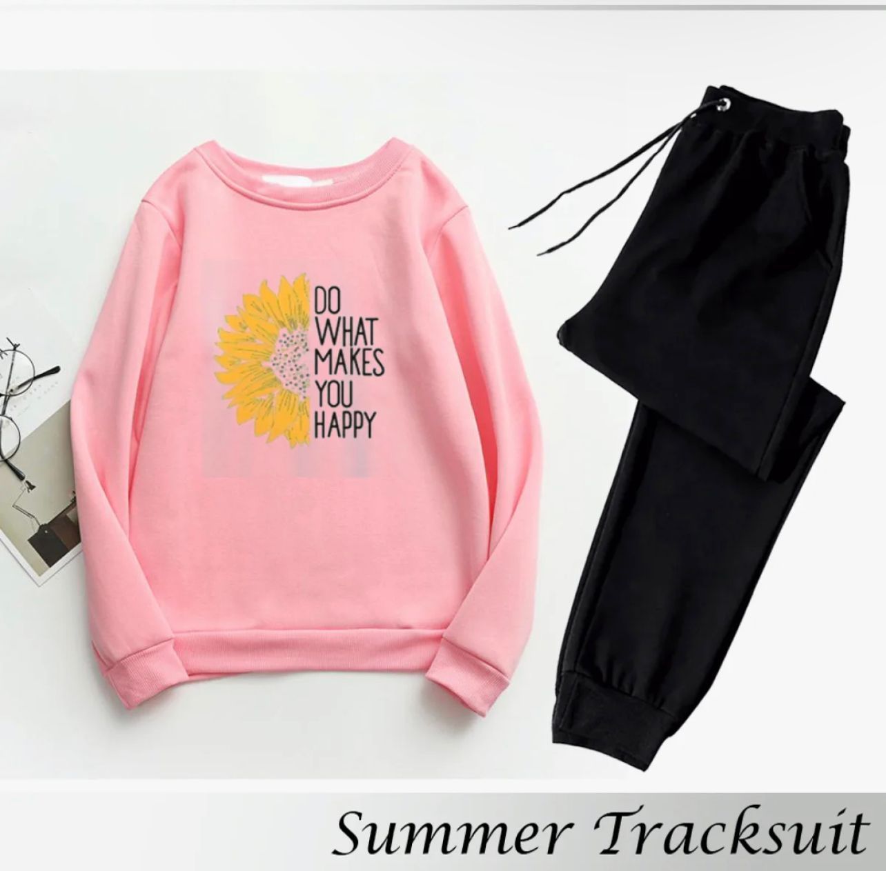 Tracksuit DO WHAT MAKES U HAPPY Print Thick & Fleece Fabric Sweatshirt with trouser for Winter sweatshirt Fashion Wear tracksuit for Women / Girls - Oshi.pk - Buy & Sell Online
