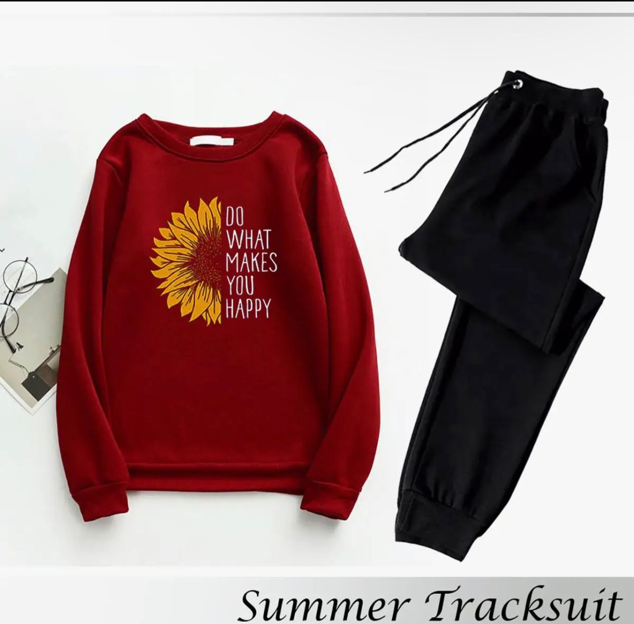 Tracksuit DO WHAT MAKES U HAPPY Print Thick & Fleece Fabric Sweatshirt with trouser for Winter sweatshirt Fashion Wear tracksuit for Women / Girls-copy - Oshi.pk - Buy & Sell Online