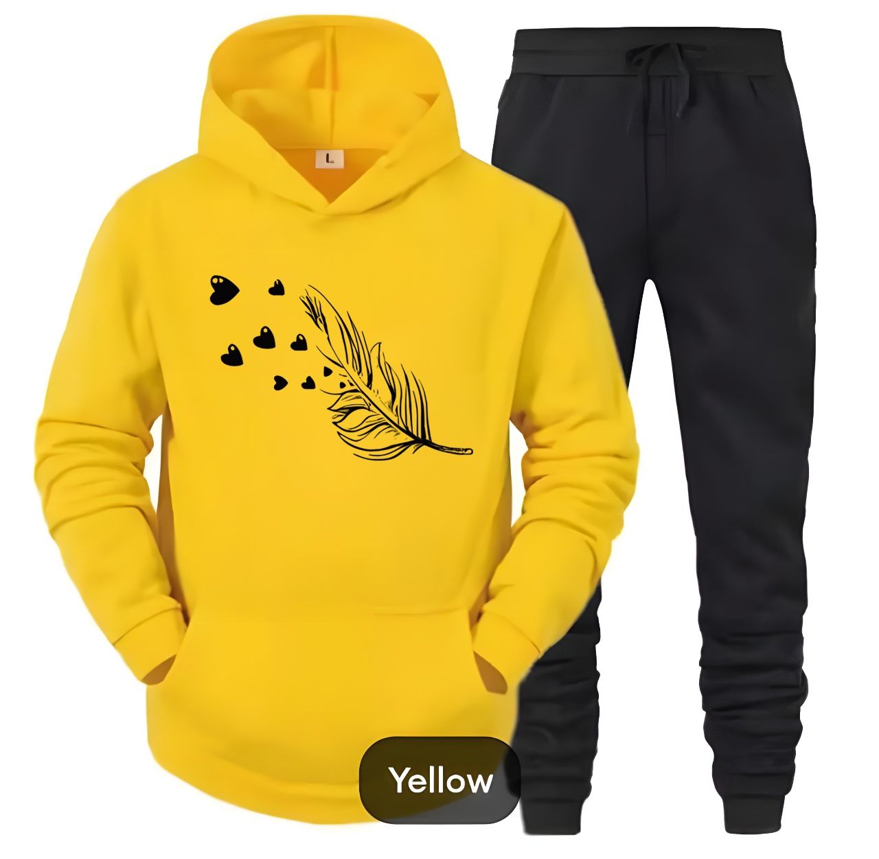 Tracksuit For Women And Girls Huddie & Black Trouser Trendy And Amazing Leaf Printed Fleece Pocket Drawstring Winter Wear Smart Fit Hoody - Oshi.pk - Buy & Sell Online