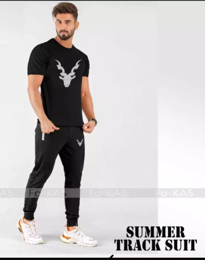 tracksuit-New Trendy Markhor Printed stylish Round Neck Half Sleeves Black T Shirt And Black Trouser - Oshi.pk - Buy & Sell Online