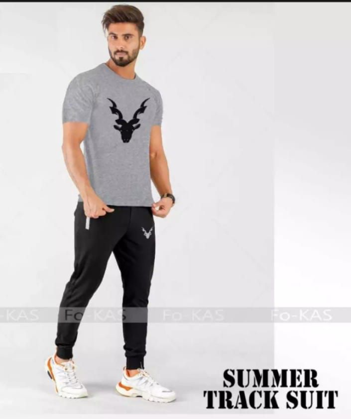 tracksuit-New Trendy Markhor Printed stylish Round Neck Half Sleeves Grey T Shirt And Black Trouser - Oshi.pk - Buy & Sell Online