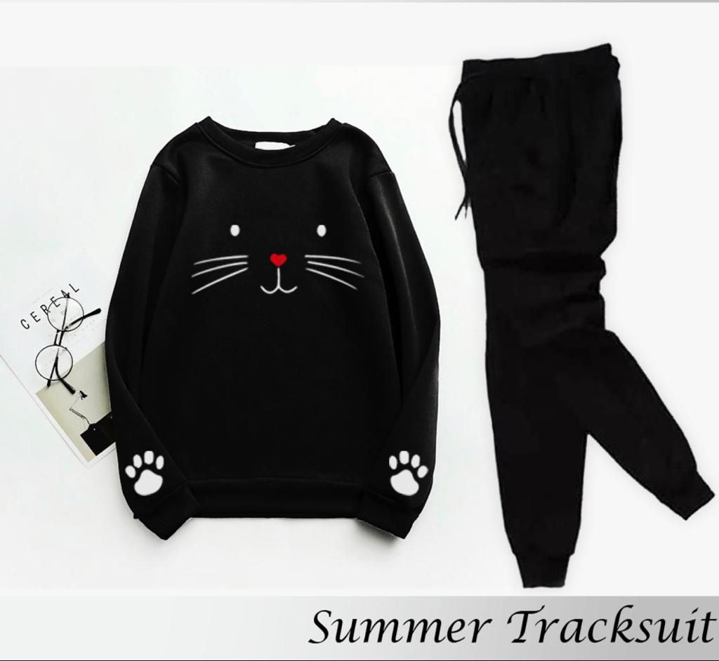 Tracksuit CUTE CAT MEOW PAWS Print Thick & Fleece Fabric Sweatshirt with trouser for Winter sweatshirt Fashion Wear tracksuit for Women / Girls - Oshi.pk - Buy & Sell Online