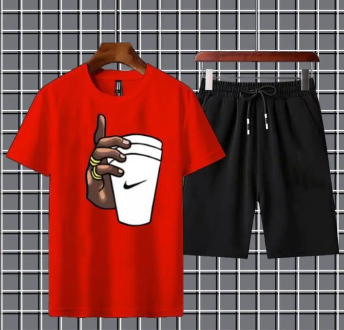 Tracksuit RED Hand With Cup Printed gym wear Half Sleeves O Neck Tshirt Shorts Tracksuit For Men highly recommended tracksuit for Boys - Oshi.pk - Buy & Sell Online