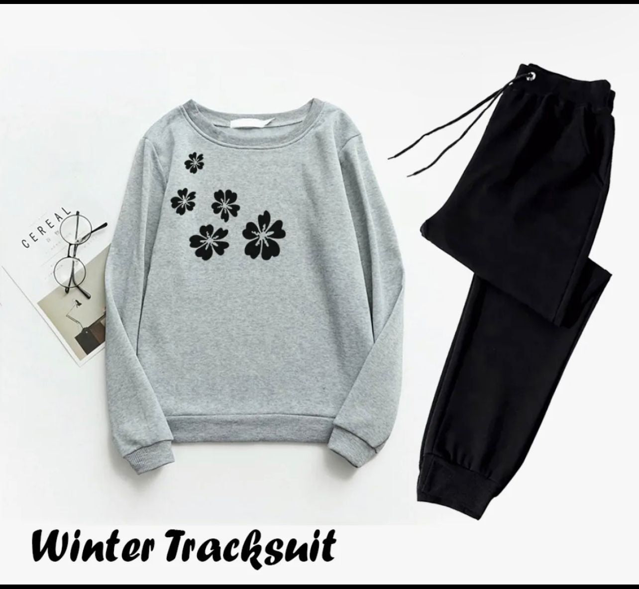 Tracksuit SHOULDER FLOWER Print Thick & Fleece Fabric Sweatshirt with trouser for Winter sweatshirt Fashion Wear tracksuit for Women / Girls - Oshi.pk - Buy & Sell Online