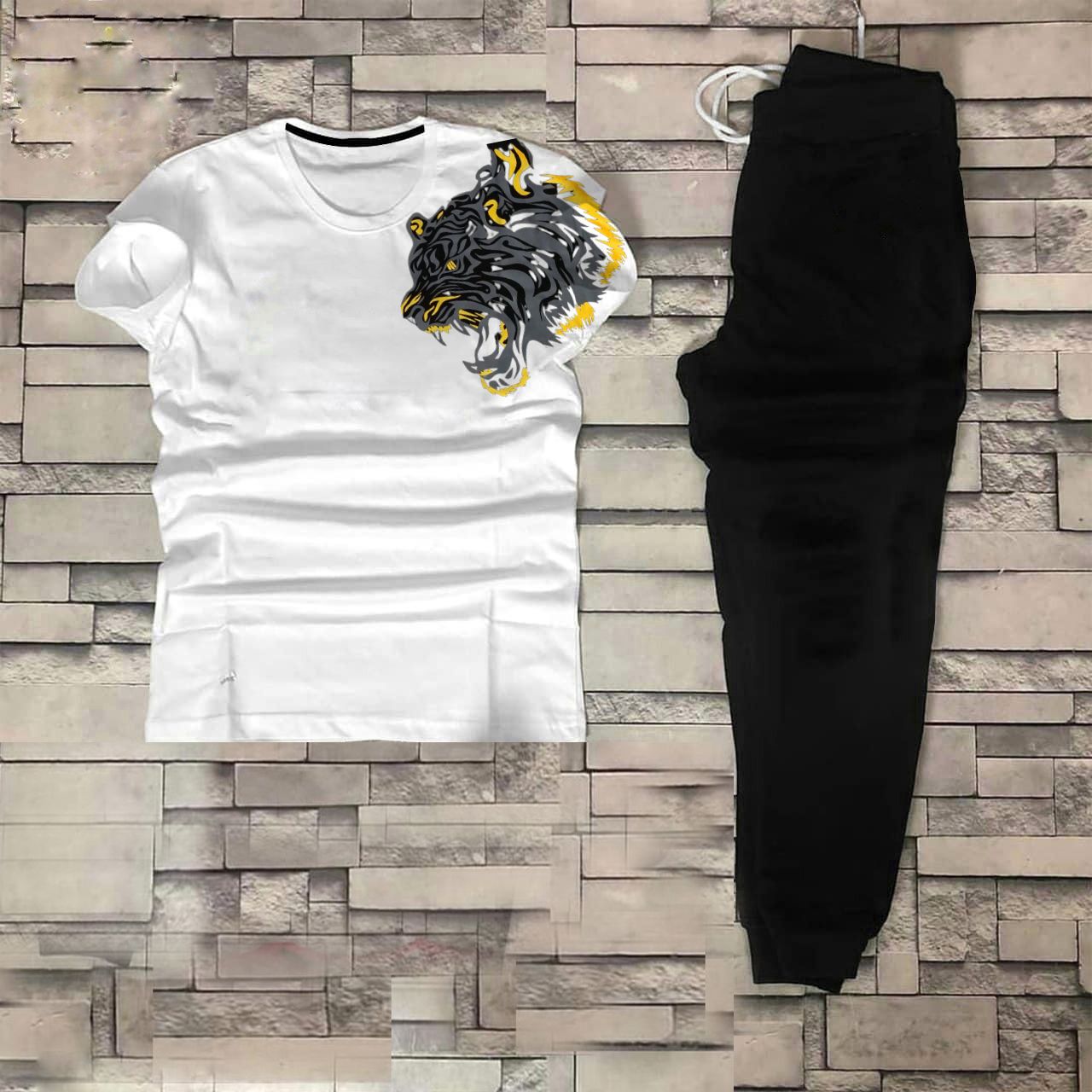 Tiger Tracksuit Summer T Shirt and Black Trouser Gym wear New printed track Men's Clothing Summer Breathable and comfortable - Oshi.pk - Buy & Sell Online