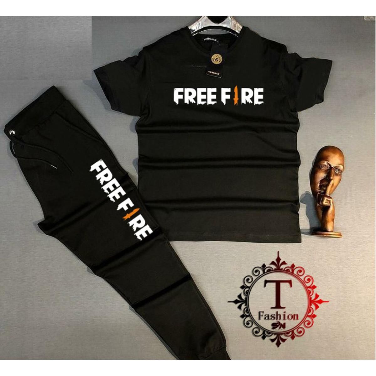 Tracksuit Summer T Shirt and Black Trouser Gym wear New Free Fire printed track Men's Clothing Summer Breathable and comfortable - Oshi.pk - Buy & Sell Online