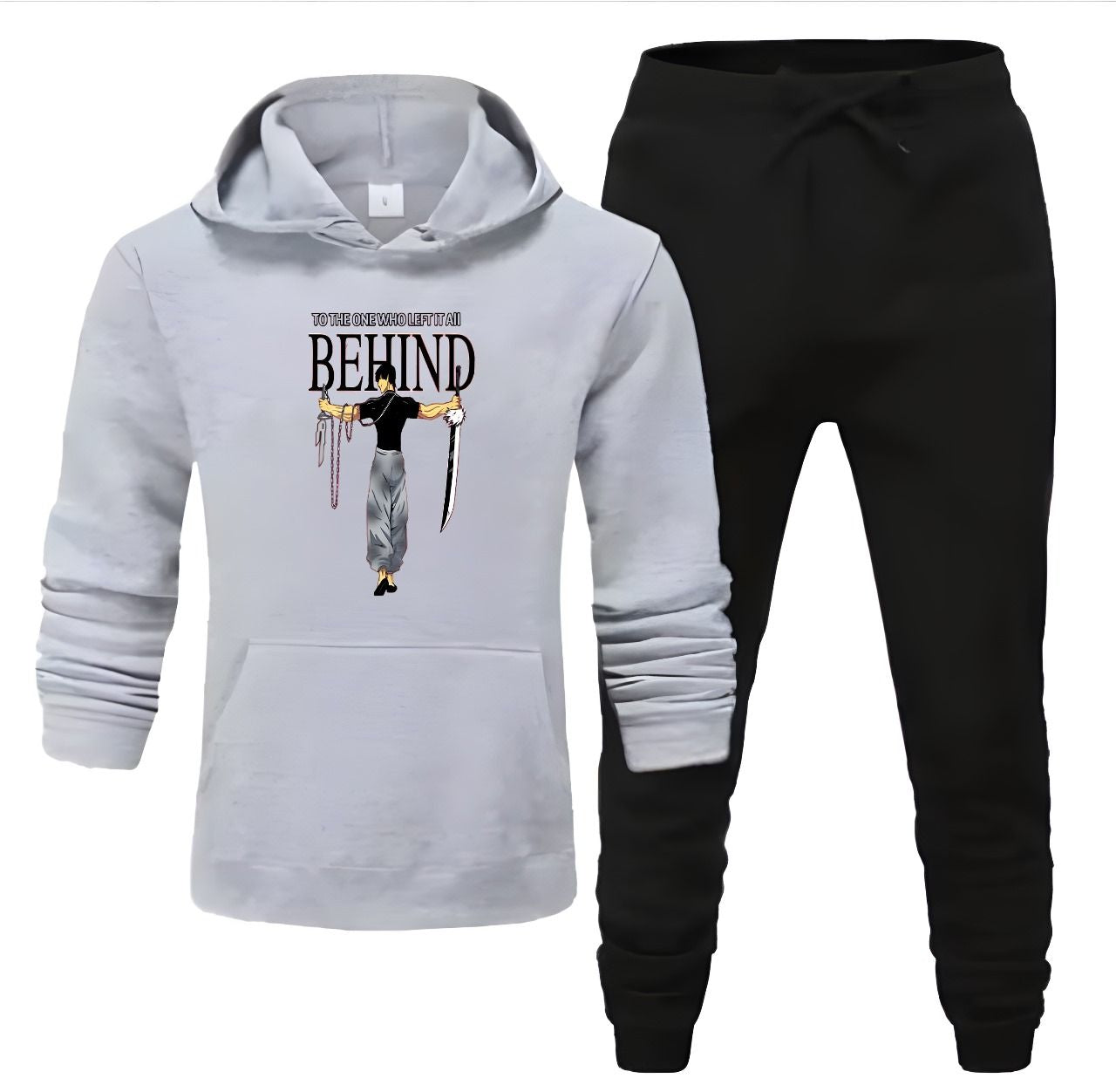 Tracksuit GREY Huddie & Black Trouser Trendy And Amazing Printed Fleece Pocket Drawstring Winter Wear Smart Fit Hoody - Oshi.pk - Buy & Sell Online