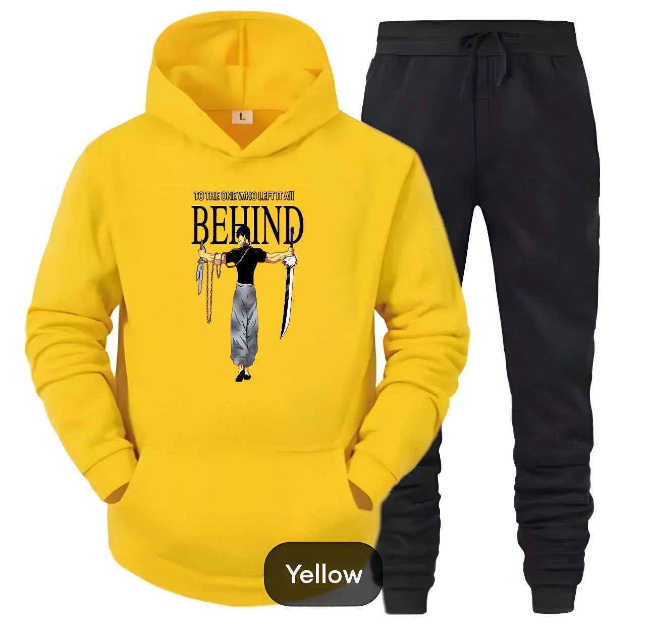 Tracksuit YELLOW Huddie & Black Trouser Trendy And Amazing Printed Fleece Pocket Drawstring Winter Wear Smart Fit Hoody - Oshi.pk - Buy & Sell Online