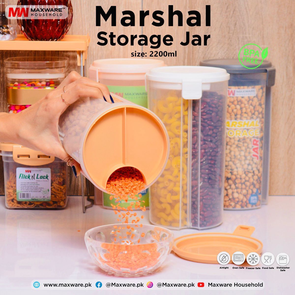 Transparent Plastic Lock Food Storage Dispenser Airtight Container Jar 3in1 Section Capicity 2200ml size - Oshi.pk - Buy & Sell Online