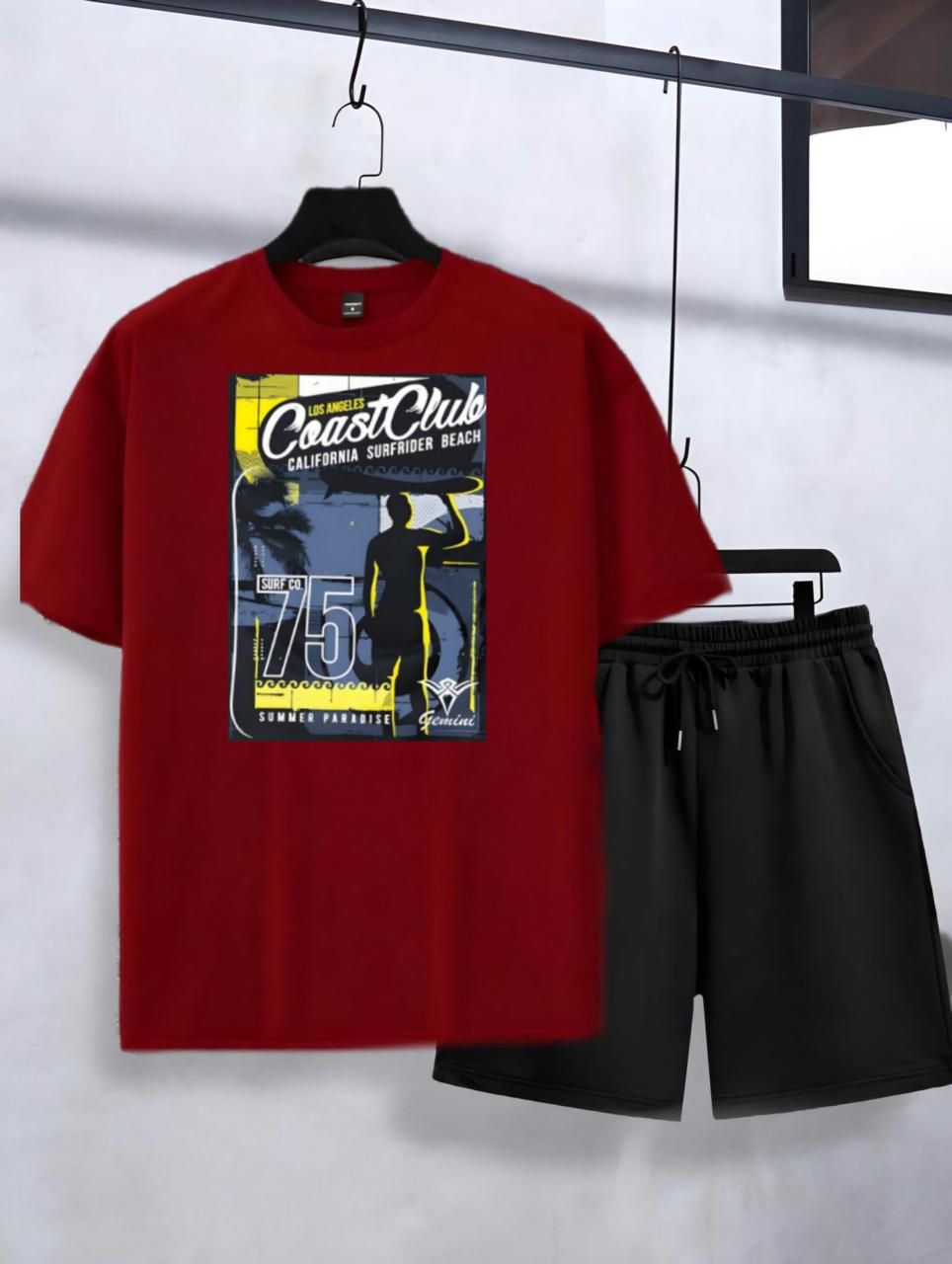 Track Suit Summer Wear ClubPrinted in Maroon Cotton Half Sleeves O Neck Short & Tshirt For Men & Boys - Oshi.pk - Buy & Sell Online