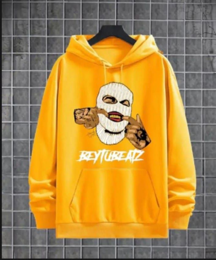 Trendy New Famous Ghanster Printed Kangaroo Hoodie In Yellow Pocket Drawstring Pullovers Clothing Long Sleeves Export Quality Winter Wear - Oshi.pk - Buy & Sell Online
