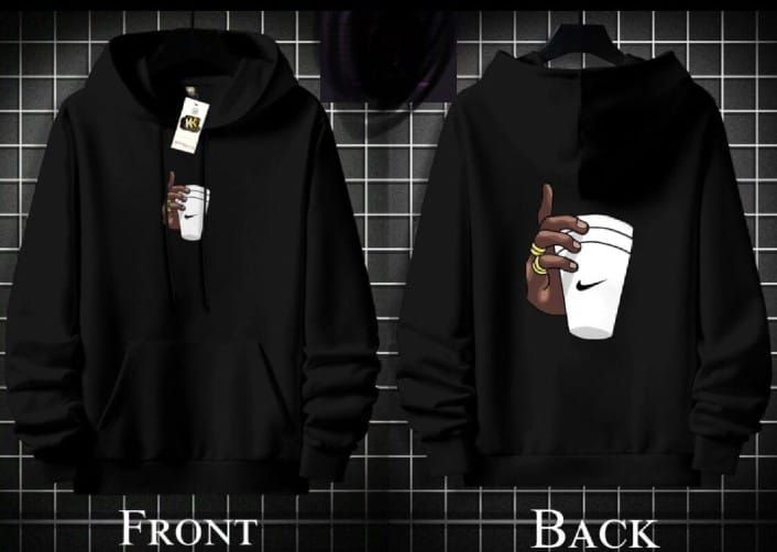Trendy New Famous Huddie Front Back Hand with Cup Printed In black Hoodee Kangaroo Hoodie Pocket Drawstring Pullovers Long Sleeves Winter Wear - Oshi.pk - Buy & Sell Online