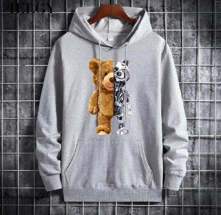 Trendy New Famous Robo Bear Printed Kangaroo Hoodie In grey Pocket Drawstring Pullovers Clothing Long Sleeves Export Quality Winter Wear - Oshi.pk - Buy & Sell Online