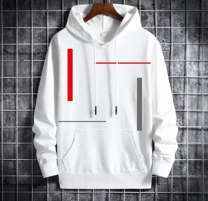 Trendy New Famous Vertical Strips Printed Kangaroo Hoodie In White Pocket Drawstring Pullovers Clothing Long Sleeves Export Quality Winter Wear - Oshi.pk - Buy & Sell Online