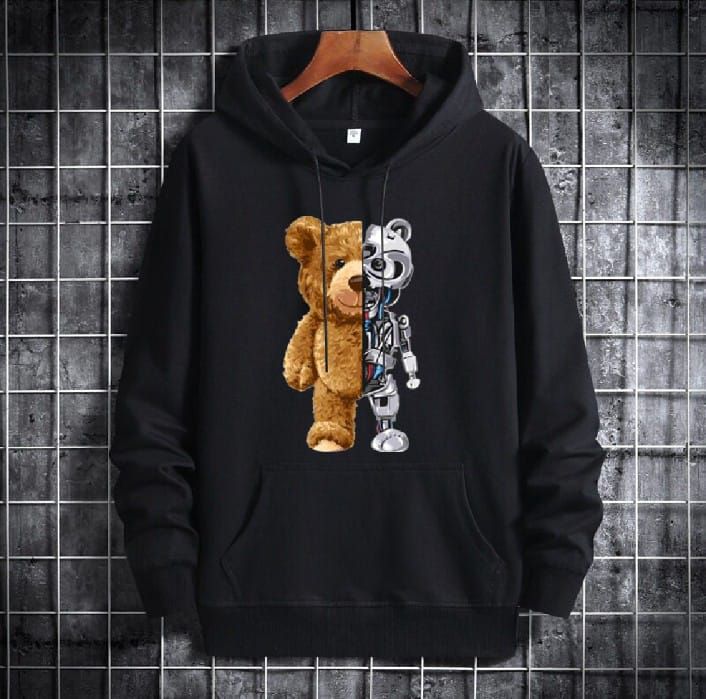 Trendy New Famous Robo Bear Printed Kangaroo Hoodie In Black Pocket Drawstring Pullovers Clothing Long Sleeves Export Quality Winter Wear - Oshi.pk - Buy & Sell Online