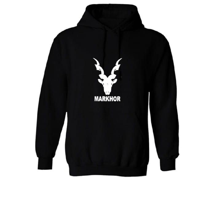 Trendy New MARKHOR Printed Kangaroo Hoodie In Black Pocket Drawstring Pullovers Clothing Long Sleeves Export Quality Winter Wear - Oshi.pk - Buy & Sell Online