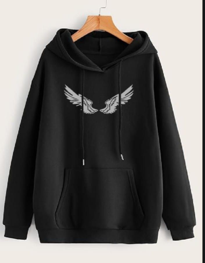 Trendy New Famous WINGS Printed Kangaroo Hoodie In Black Pocket Drawstring Pullovers Clothing Long Sleeves Export Quality Winter Wear - Oshi.pk - Buy & Sell Online