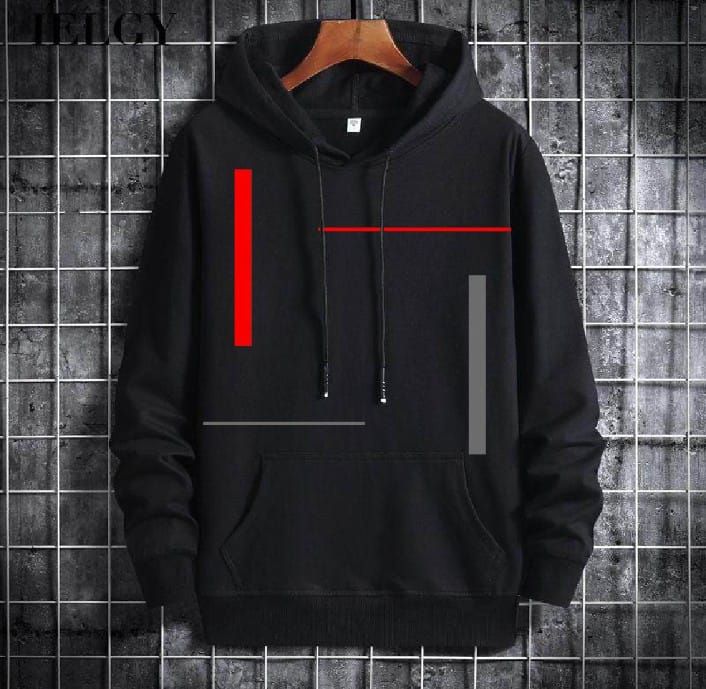 Trendy New Famous Vertical Strips Printed Kangaroo Hoodie In Black Pocket Drawstring Pullovers Clothing Long Sleeves Export Quality Winter Wear - Oshi.pk - Buy & Sell Online