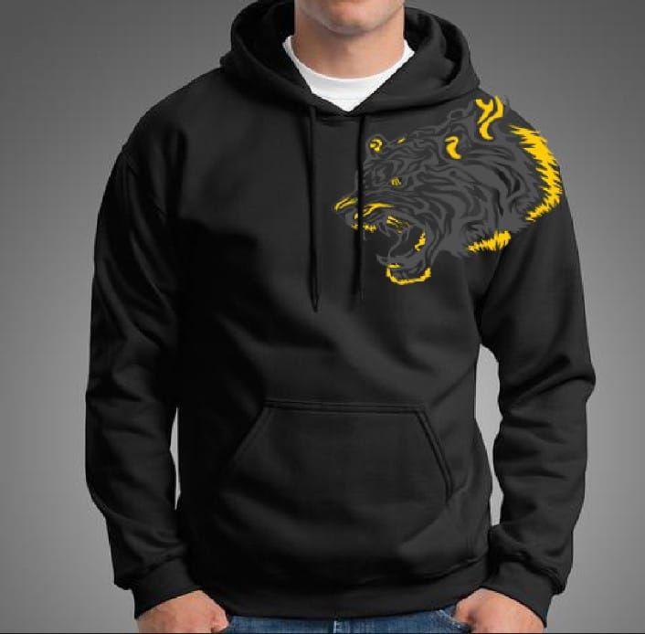Trendy New Famous TIGER Printed Kangaroo Hoodie In Black Pocket Drawstring Pullovers Clothing Long Sleeves Export Quality Winter Wear - Oshi.pk - Buy & Sell Online