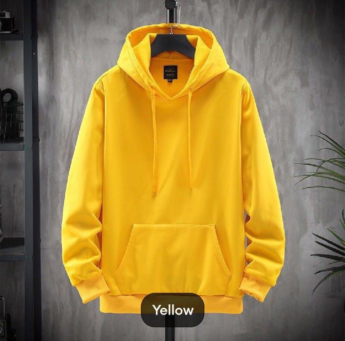 Trendy Plain huddie In Yellow Pocket Drawstring Pullovers Clothing Long Sleeves Export Quality Winter Wear For Men And Boys - Oshi.pk - Buy & Sell Online