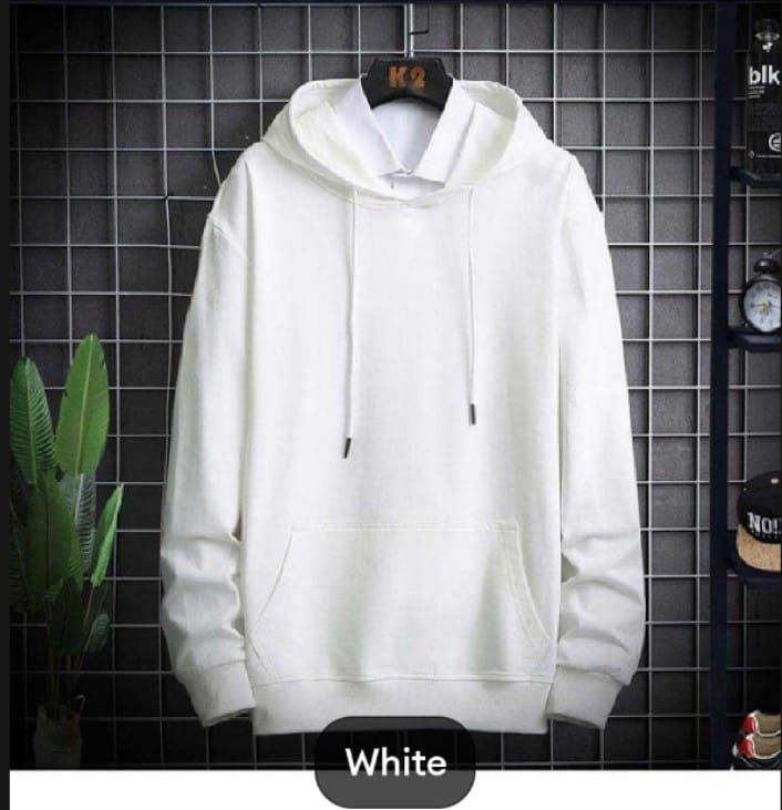 Trendy Plain huddie In White Pocket Drawstring Pullovers Clothing Long Sleeves Export Quality Winter Wear For Men And Boys - Oshi.pk - Buy & Sell Online