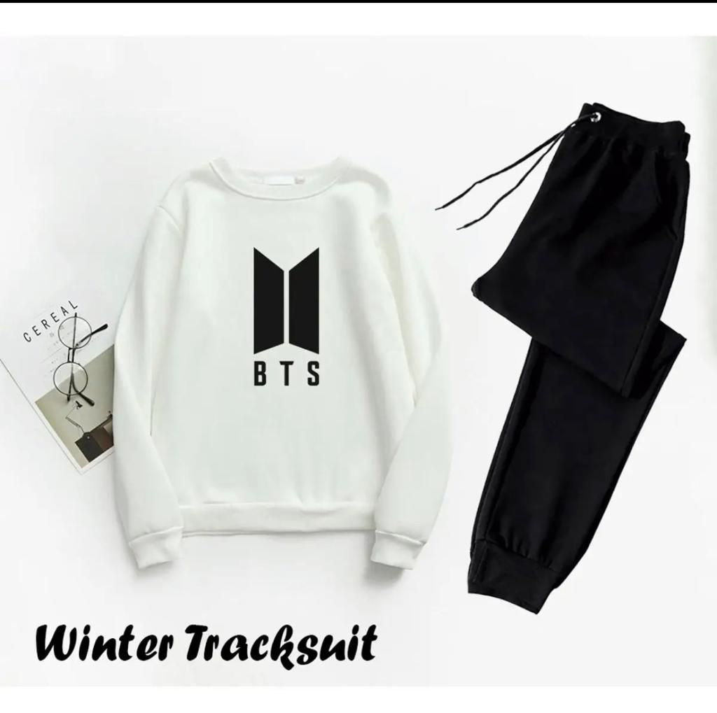 Trendy Tracksuit BTS Logo Print Thick & Fleece Fabric Full Sleeves Rib Sweatshirt with trouser for Winter for Trendy sweatshirt Fashion Wear tracksuit - Oshi.pk - Buy & Sell Online