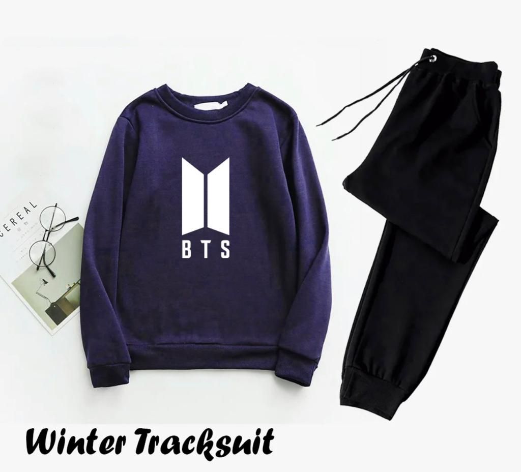 Trendy Tracksuit BTS Logo Print Thick & Fleece Fabric Full Sleeves Rib Sweatshirt with trouser for Winter for Trendy sweatshirt Fashion Wear tracksuit - Oshi.pk - Buy & Sell Online