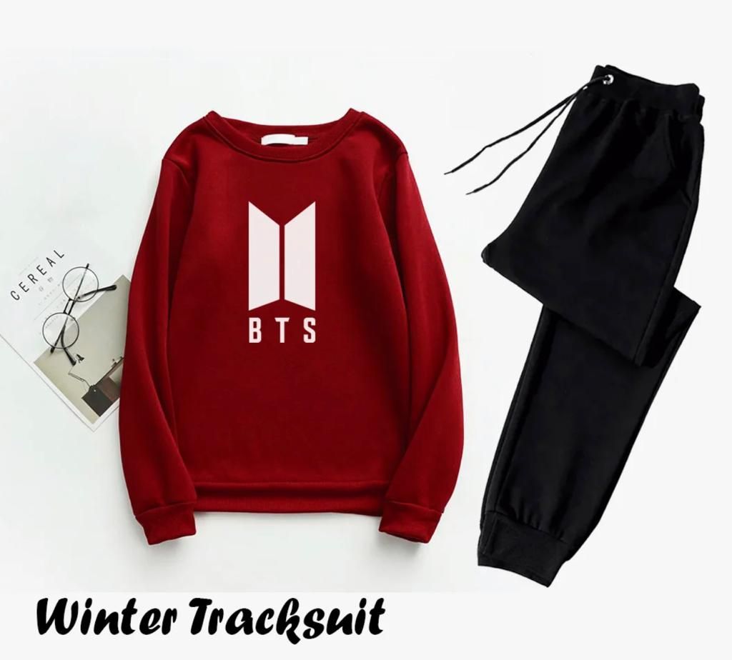 Trendy Tracksuit BTS Logo Print Thick & Fleece Fabric Full Sleeves Rib Sweatshirt with trouser for Winter for Trendy sweatshirt Fashion Wear tracksuit - Oshi.pk - Buy & Sell Online