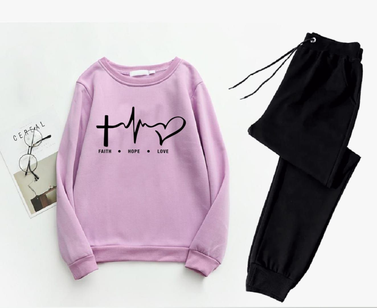 Trendy Tracksuit FAITH HOPE LOV Print Thick & Fleece Fabric Rib Sweatshirt with trouser butterflies for Winter for Trendy sweatshirt for Women / Girls - Oshi.pk - Buy & Sell Online