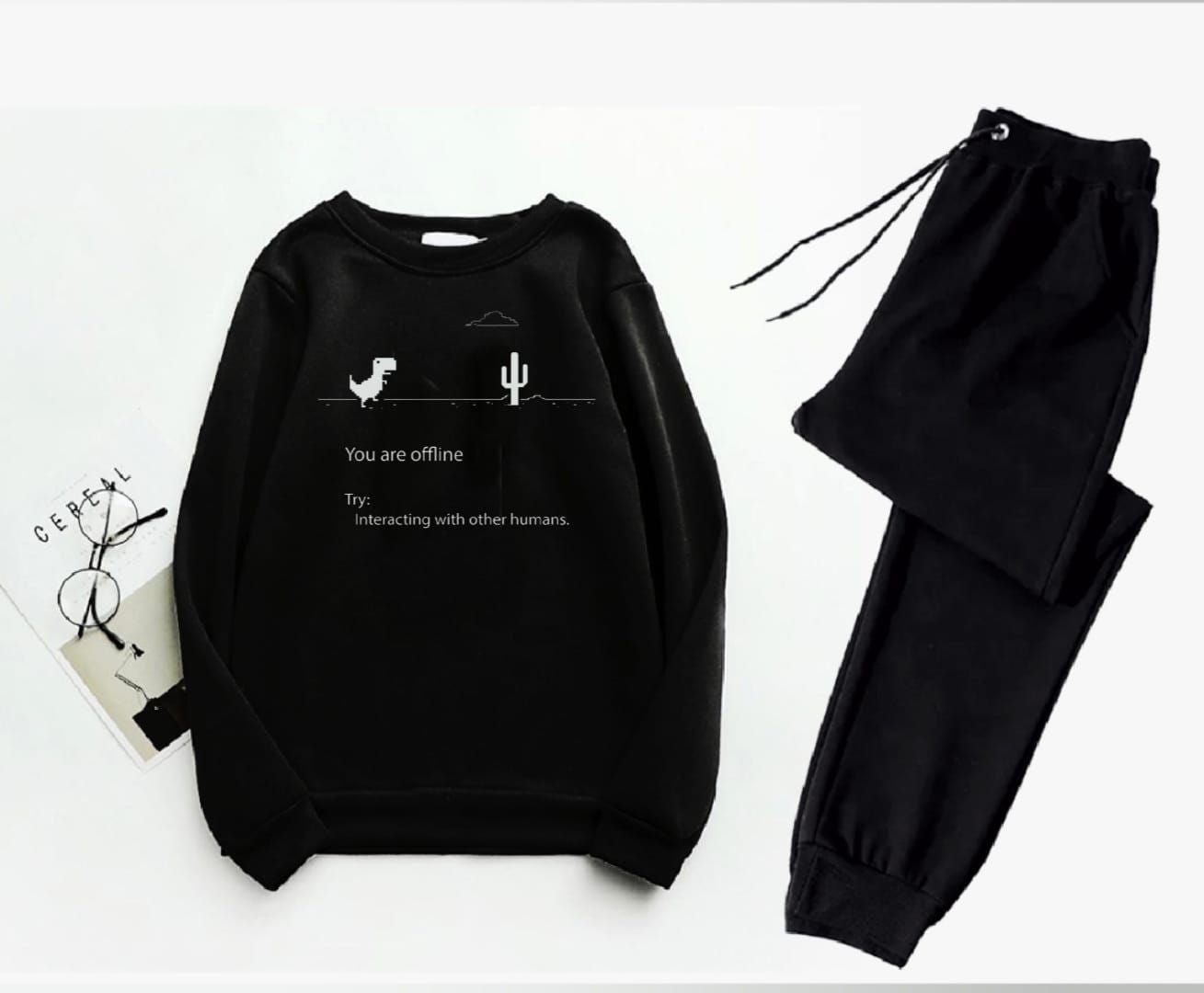 Trendy Tracksuit YOU ARE OFLINE Print Thick & Fleece Fabric Rib Sweatshirt with trouser butterflies for Winter for Trendy sweatshirt for Women / Girls - Oshi.pk - Buy & Sell Online