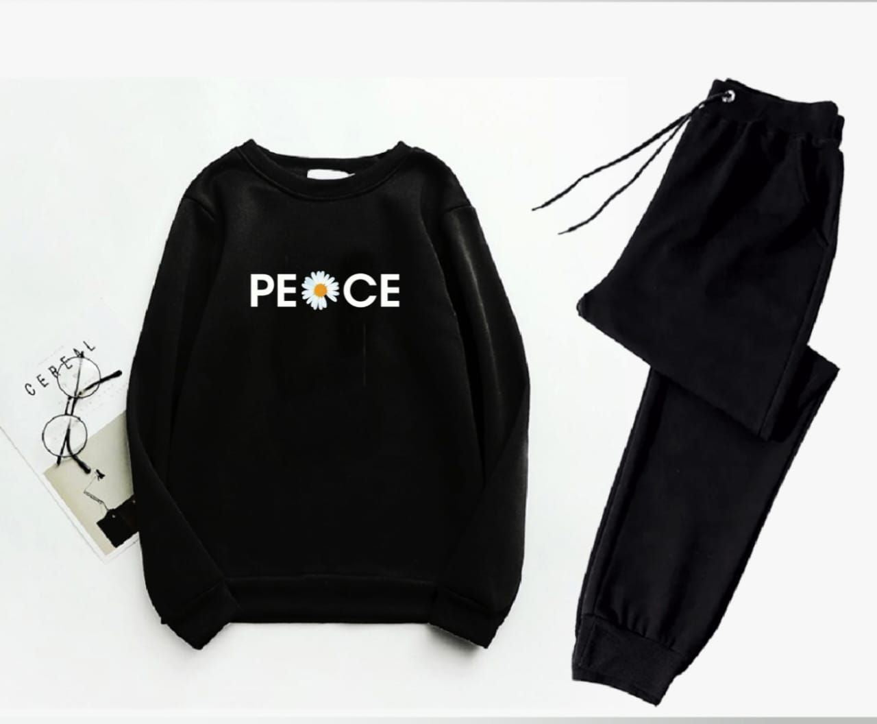 Trendy Tracksuit PEACE FLOWER Print Thick & Fleece Fabric Rib Sweatshirt with trouser butterflies for Winter for Trendy sweatshirt for Women / Girls - Oshi.pk - Buy & Sell Online