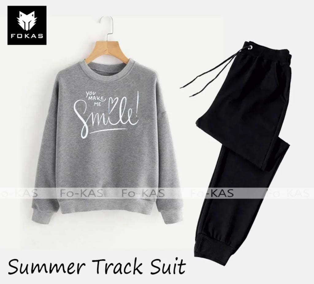 Trendy Tracksuit YOU MAKE ME SMILE Print Thick & Fleece Fabric Full Sleeves Rib Sweatshirt with trouser for Winter for Trendy sweatshirt Fashion Wear - Oshi.pk - Buy & Sell Online