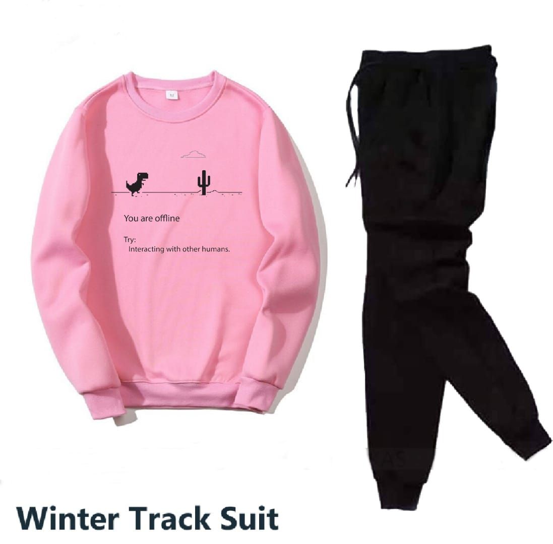 Trendy Tracksuit YOU ARE OFLINE Print Thick & Fleece Fabric Rib Sweatshirt with trouser butterflies for Winter for Trendy sweatshirt for Women / Girls - Oshi.pk - Buy & Sell Online