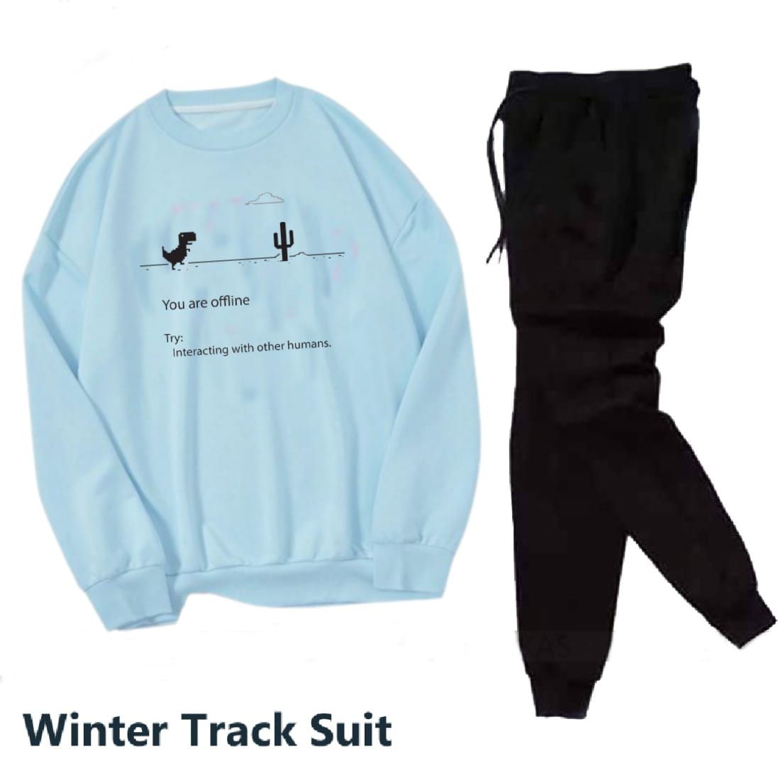 Trendy Tracksuit YOU ARE OFLINE Print Thick & Fleece Fabric Rib Sweatshirt with trouser butterflies for Winter for Trendy sweatshirt for Women / Girls - Oshi.pk - Buy & Sell Online