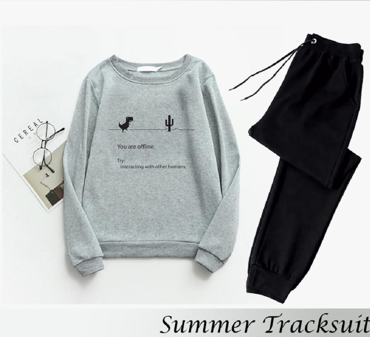Trendy Tracksuit YOU ARE OFLINE Print Thick & Fleece Fabric Rib Sweatshirt with trouser butterflies for Winter for Trendy sweatshirt for Women / Girls - Oshi.pk - Buy & Sell Online