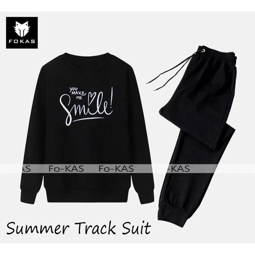 Trendy Tracksuit YOU MAKE ME SMILE Print Thick & Fleece Fabric Full Sleeves Rib Sweatshirt with trouser for Winter for Trendy sweatshirt Fashion Wear - Oshi.pk - Buy & Sell Online