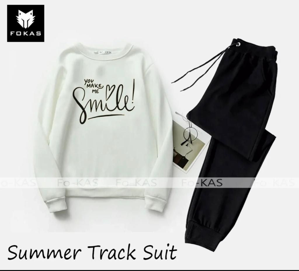 Trendy Tracksuit YOU MAKE ME SMILE Print Thick & Fleece Fabric Full Sleeves Rib Sweatshirt with trouser for Winter for Trendy sweatshirt Fashion Wear - Oshi.pk - Buy & Sell Online