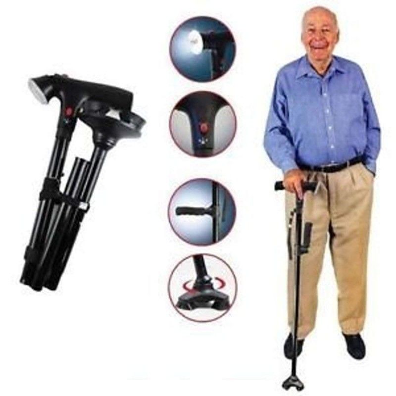 Twin Grip Cane LED Folding Walking Triple Head Pivot Base Adjustable - Oshi.pk - Buy & Sell Online