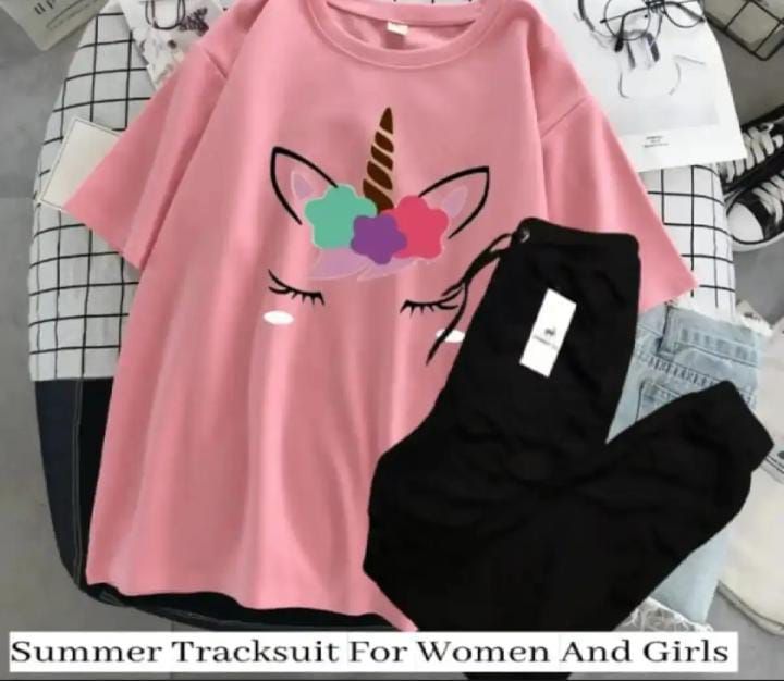 Unicorn Tracksuit for Women and Girl Summer Shirt and Black Trouser Gym wear printed Clothing Summer Breathable and comfortable - Oshi.pk - Buy & Sell Online