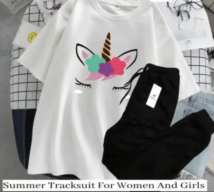 Unicorn Tracksuit for Women and Girl Summer Shirt and Black Trouser Gym wear printed Clothing Summer Breathable and comfortable - Oshi.pk - Buy & Sell Online