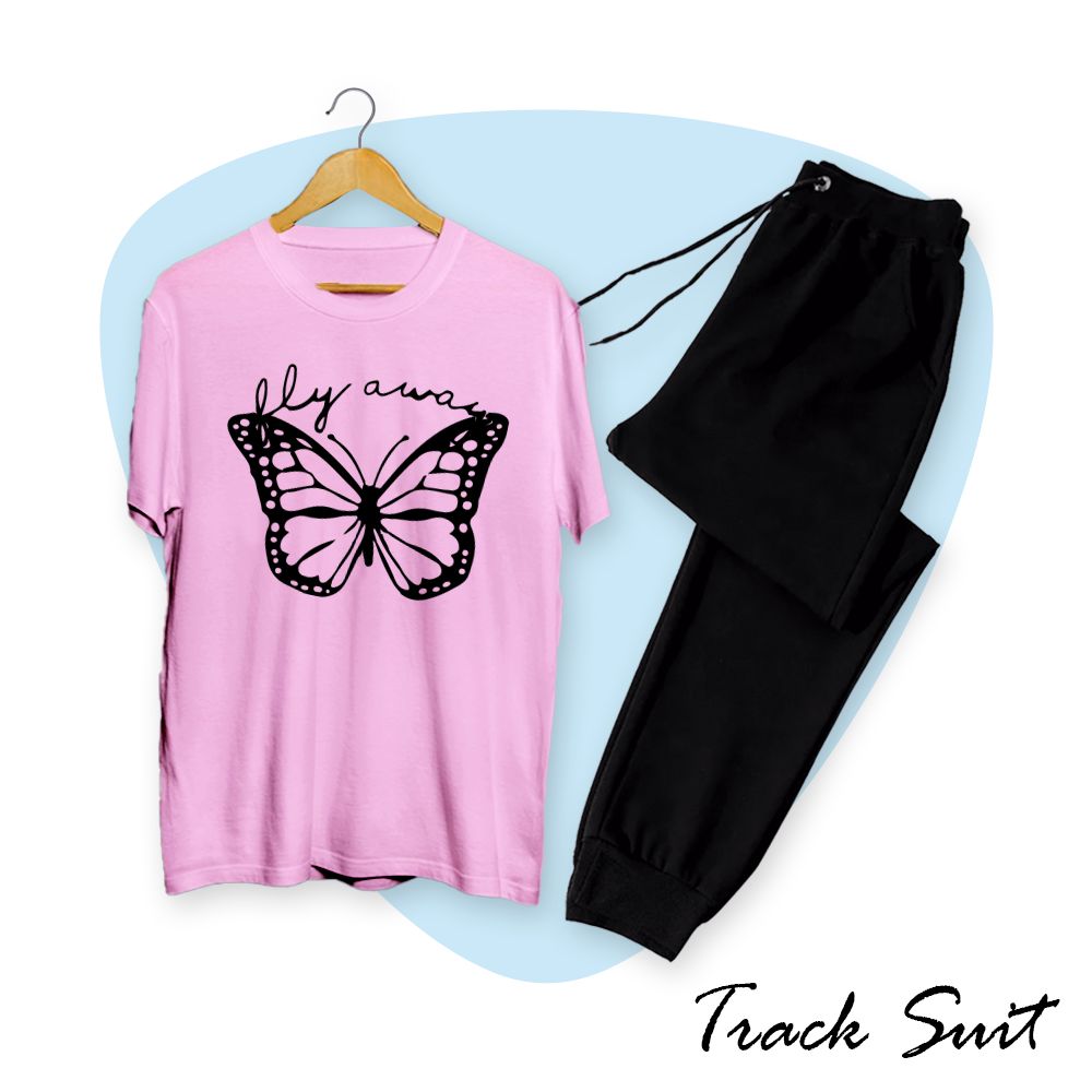 Tracksuit for Women and Girl Summer T Shirt and Black Trouser Gym wear New Fly Away printed Clothing Summer Breathable and comfortable - Oshi.pk - Buy & Sell Online