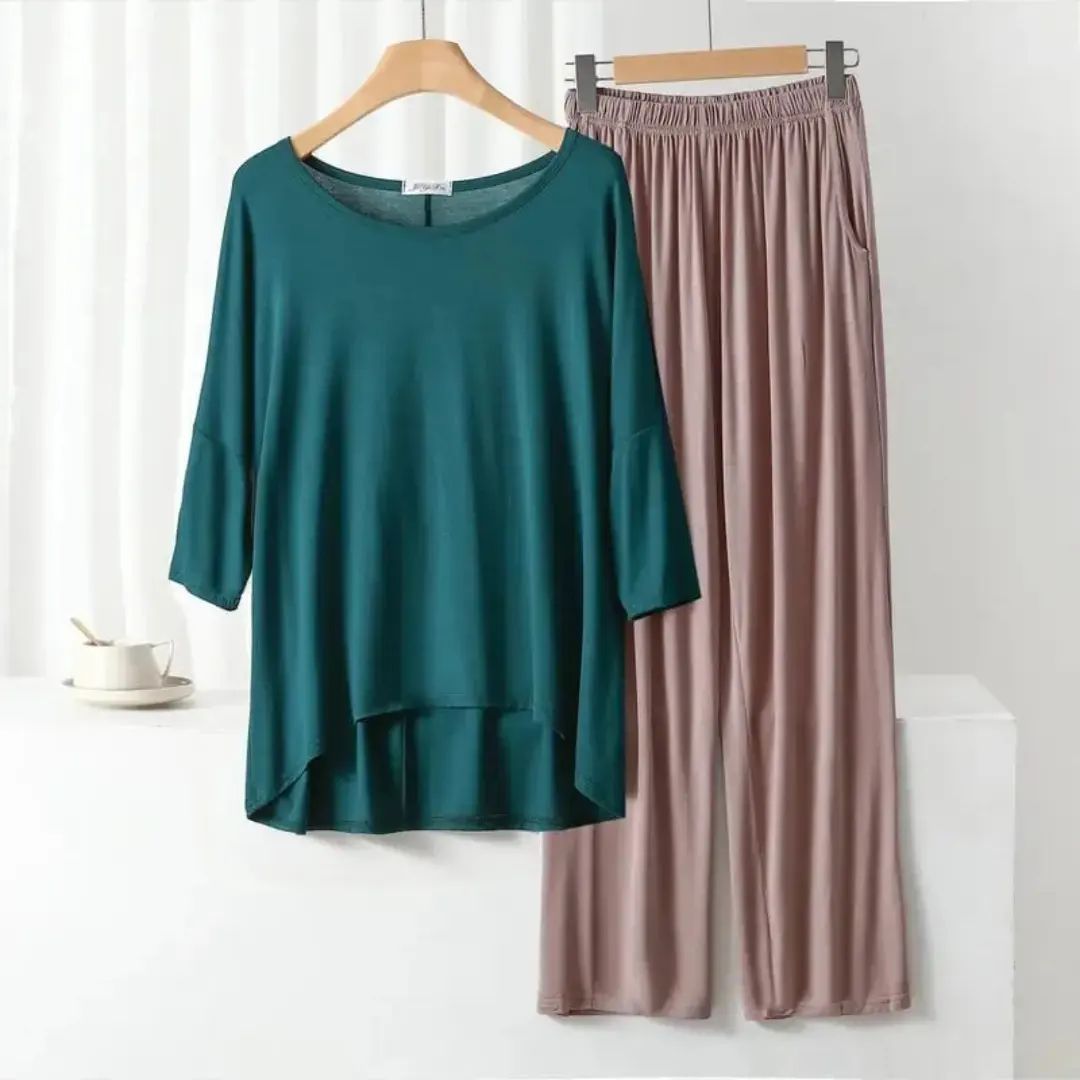 Green and skin color Round neck loose sleeves with plazo Trouser Night suit - Oshi.pk - Buy & Sell Online