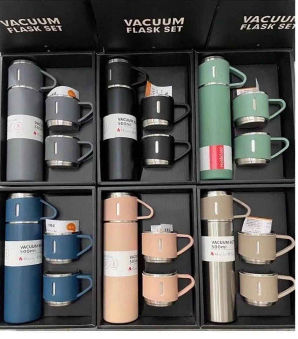 Vacuum Flask Set 500ml 12 Hour Lasting Hot & Cool 304 Steel Body - Oshi.pk - Buy & Sell Online