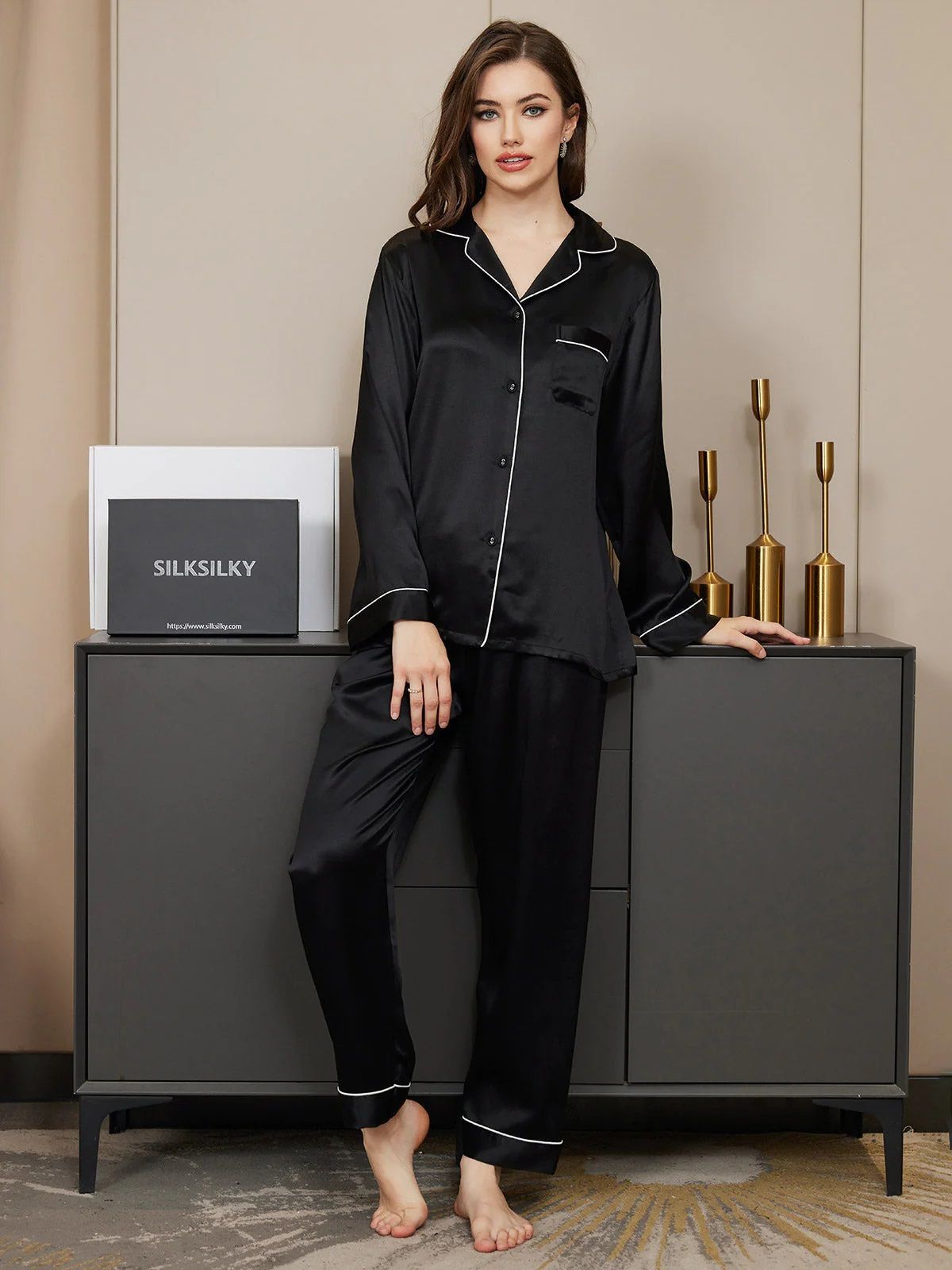 Valerie By Arj Contrast Pipping Satin Silk Pajama Set (Studio By Arj) - Oshi.pk - Buy & Sell Online