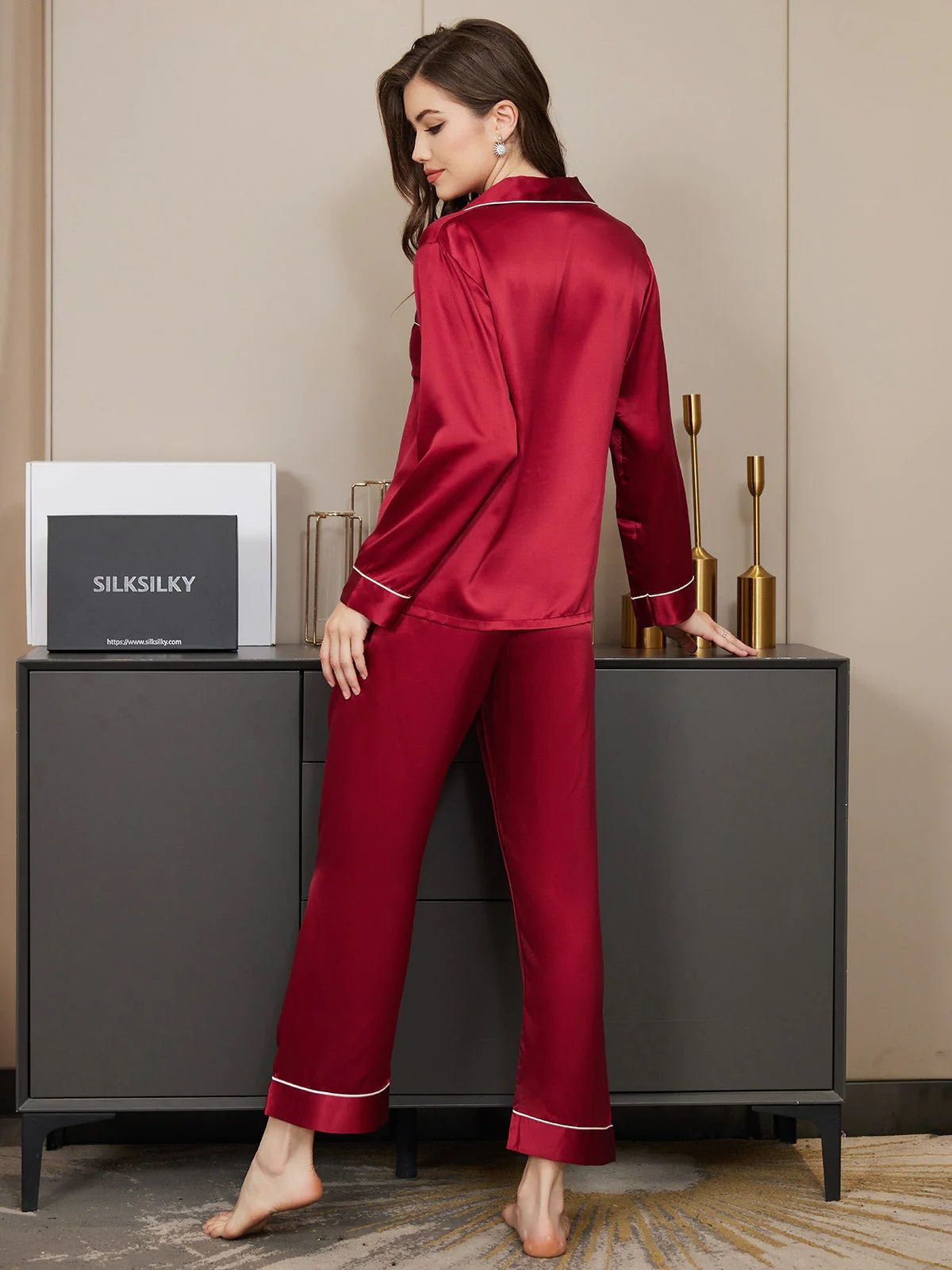 Valerie By Arj Contrast Pipping Satin Silk Pajama Set (Studio By Arj) - Oshi.pk - Buy & Sell Online